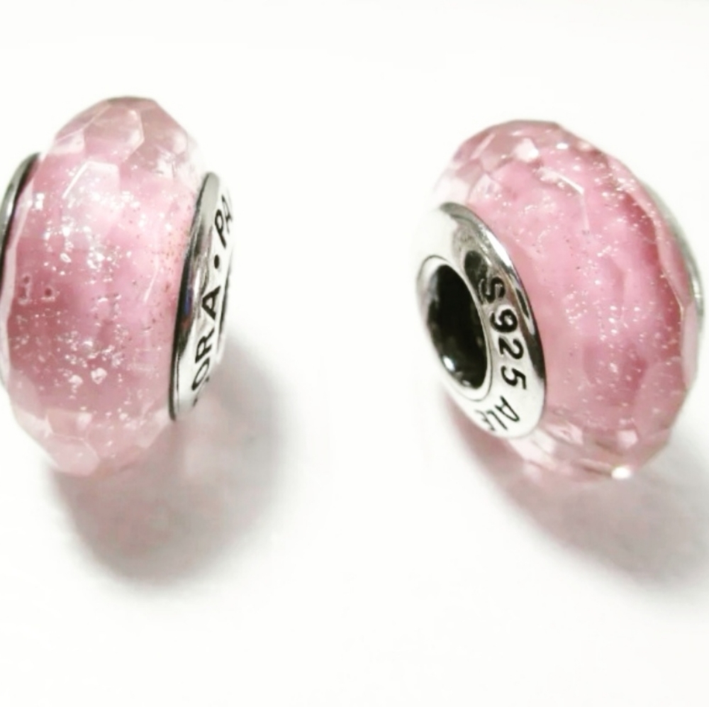 2  Pandora brand charm muranos pink Really Good Condition